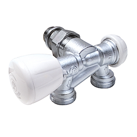 R358B1 Angle micrometric valve with thermostatic option, for twin-pipe systems