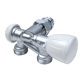 R357B1 Angle micrometric valve with thermostatic option, for twin-pipe systems