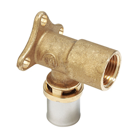 RM139 90° elbow fitting with wall-mount bracket, female thread