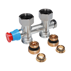 R385T Twin-pipe straight valve with thermostatic option for radiator panels and toweldryers