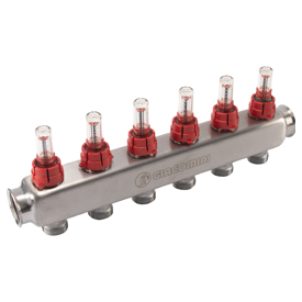 R553MS Stainless steel supply manifold with lockshields and flow meters
